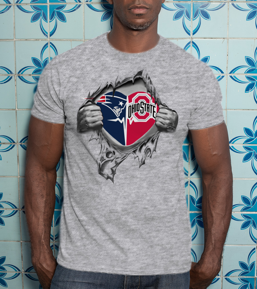 New England Patriots Ohio State Buckeyes Torn Heart Logo Fusion T-Shirt