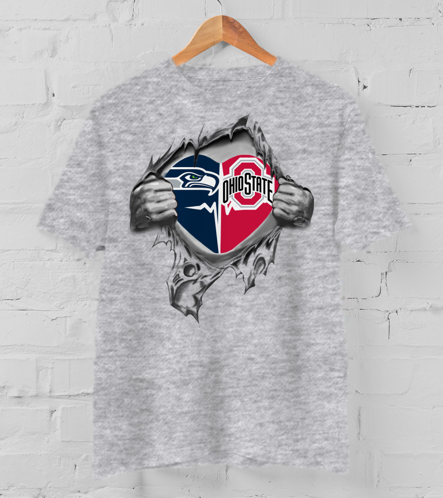 Seattle Seahawks Ohio State Buckeyes Heart Inside Ripped T-Shirt