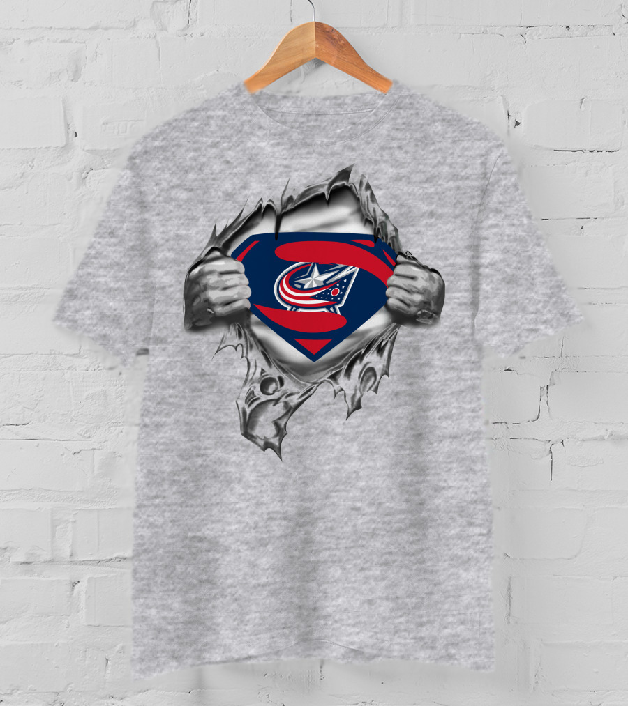 Columbus Blue Jackets Superman Logo Tear Revealed T-Shirt