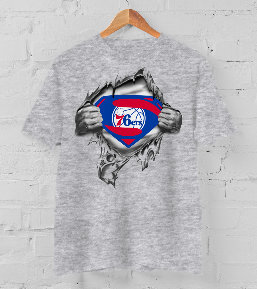Philadelphia 76ers Superman Logo Rip Basketball T-Shirt