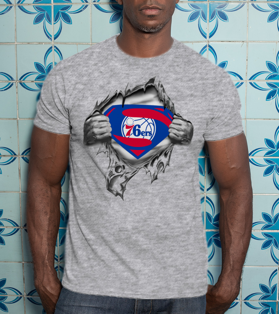 Philadelphia 76ers Superman Logo Rip Basketball T-Shirt