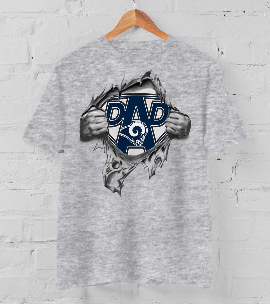 Super Dad Los Angeles Rams Fan Graphic With Ripped Effect T-Shirt