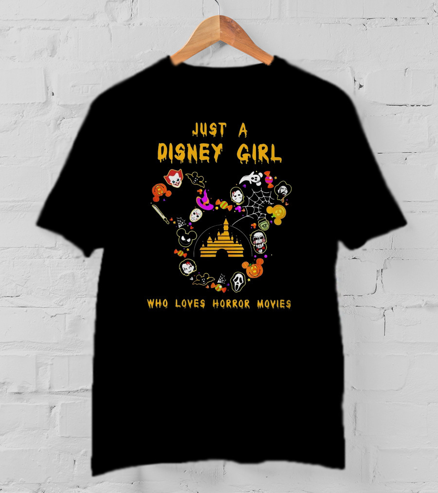 Just A Disney Girl With Icons Who Loves Horror Movies T-Shirt