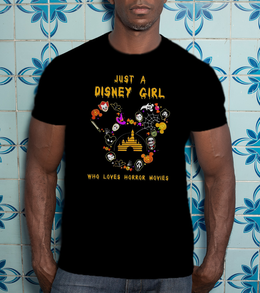 Just A Disney Girl With Icons Who Loves Horror Movies T-Shirt