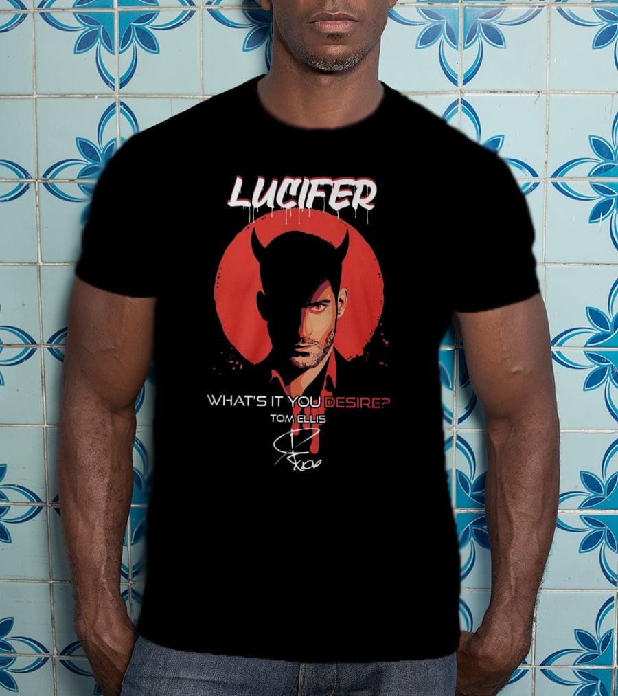 Lucifer What's It You Desire Tom Ellis Red Circle Devil Horns T-Shirt