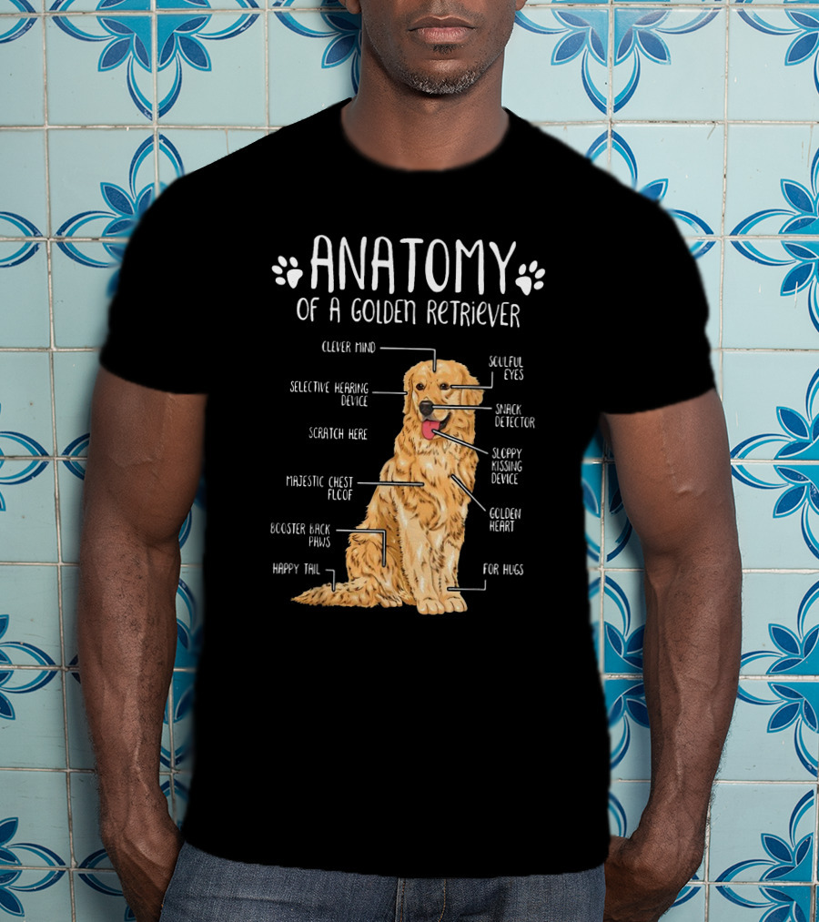 Anatomy Of A Golden Retriever Clever Mind Soulful Eyes Sloppy Kissing Device Happy Tail Booster Back Paws T-Shirt
