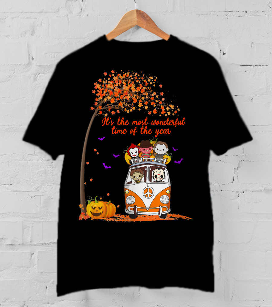 Horror Characters Halloween Road Trip Most Wonderful Time Of The Year T-Shirt