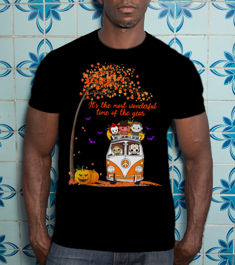 Horror Characters Halloween Road Trip Most Wonderful Time Of The Year T-Shirt