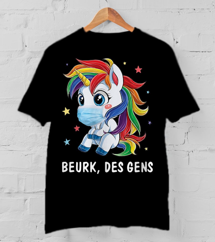 Licorne Arc-en-Ciel Masque Beurk Des Gens Étoiles T-Shirt