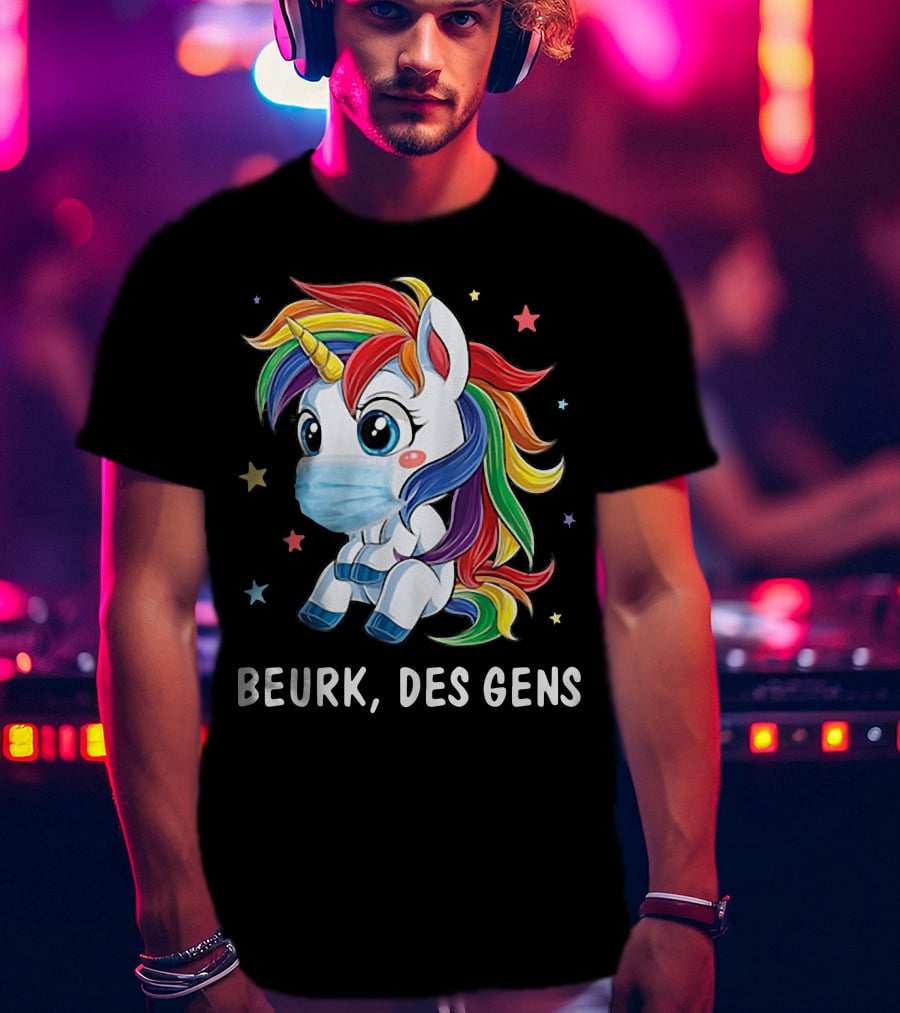 Licorne Arc-en-Ciel Masque Beurk Des Gens Étoiles T-Shirt