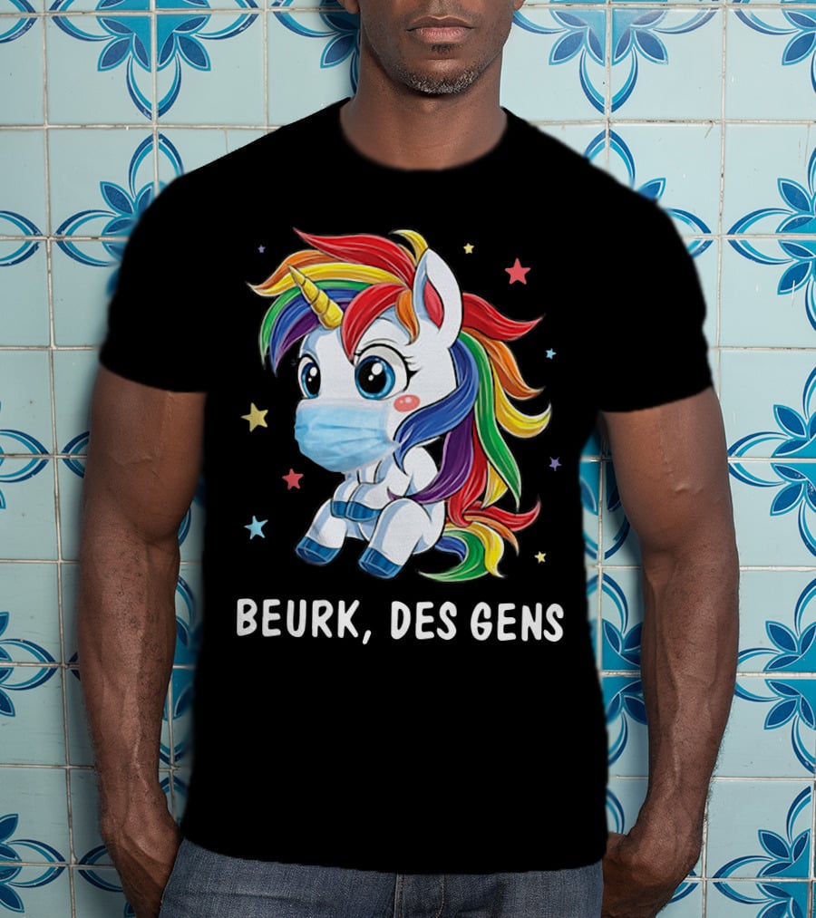 Licorne Arc-en-Ciel Masque Beurk Des Gens Étoiles T-Shirt