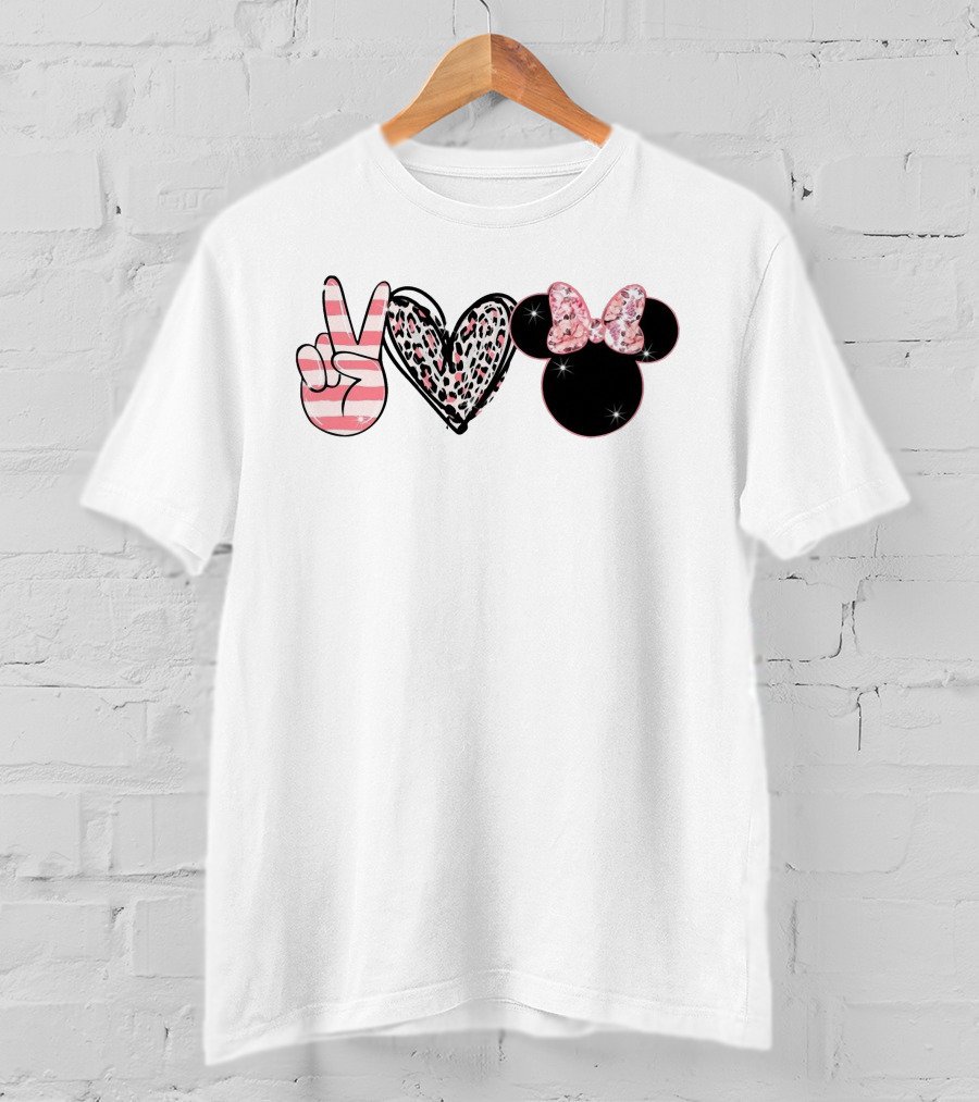 Minnie Peace Love Magic Leopard Print Sparkle Bow T-Shirt
