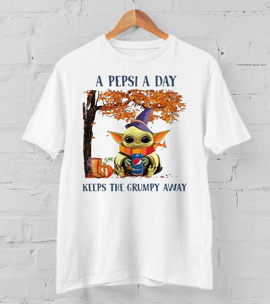 Baby Yoda A Pepsi A Day Keeps The Grumpy Away Halloween Fall T-Shirt