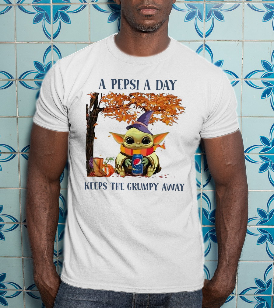 Baby Yoda A Pepsi A Day Keeps The Grumpy Away Halloween Fall T-Shirt