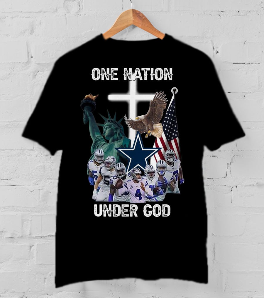 One Nation Under God Dallas Cowboys Statue Of Liberty American Flag Eagle Players T-Shirt