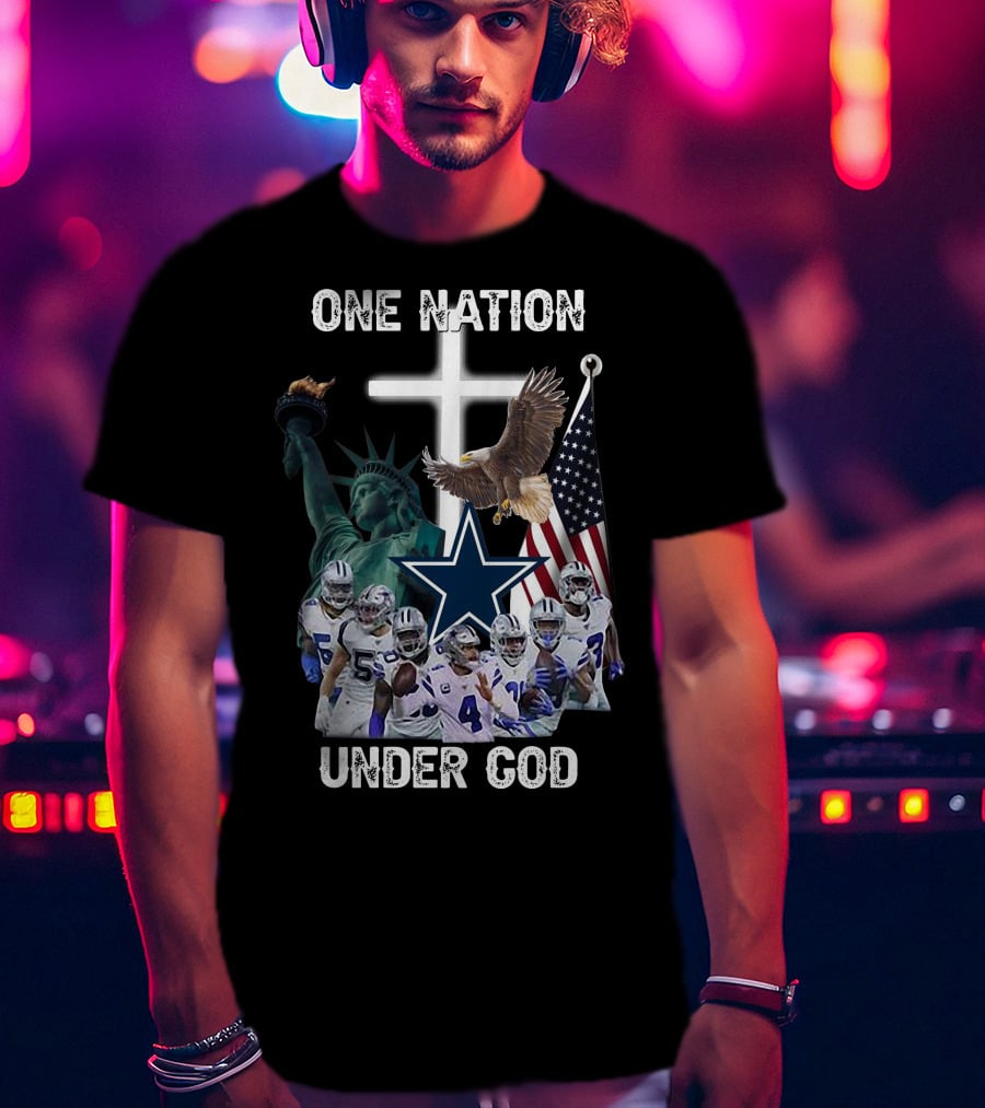 One Nation Under God Dallas Cowboys Statue Of Liberty American Flag Eagle Players T-Shirt
