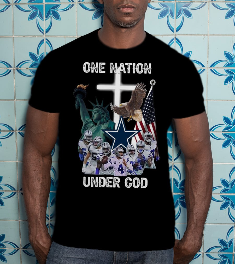 One Nation Under God Dallas Cowboys Statue Of Liberty American Flag Eagle Players T-Shirt