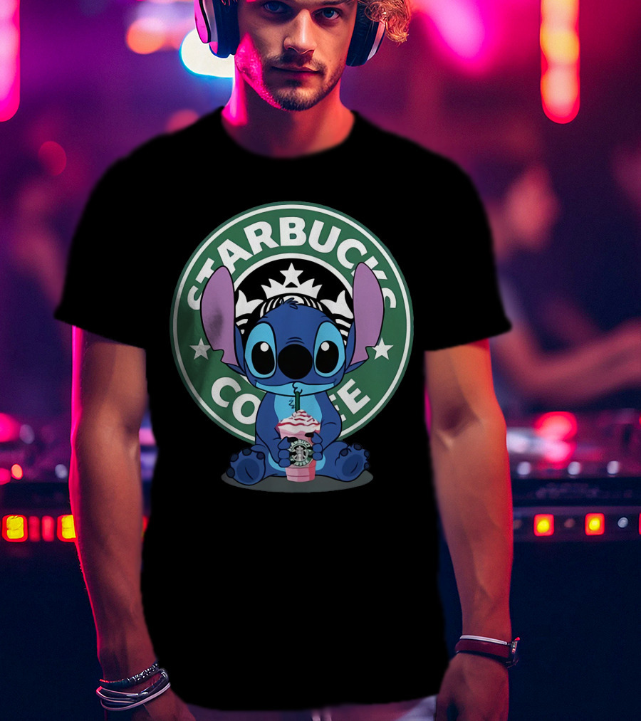 Stitch Drinking Starbucks Coffee T-Shirt