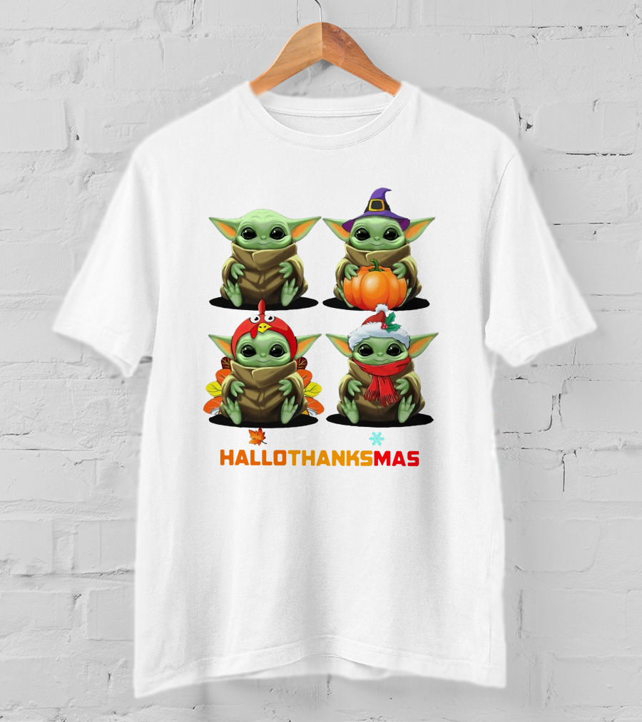 Baby Yoda Halloween Thanksgiving Christmas Happy Hallothanksmas T-Shirt