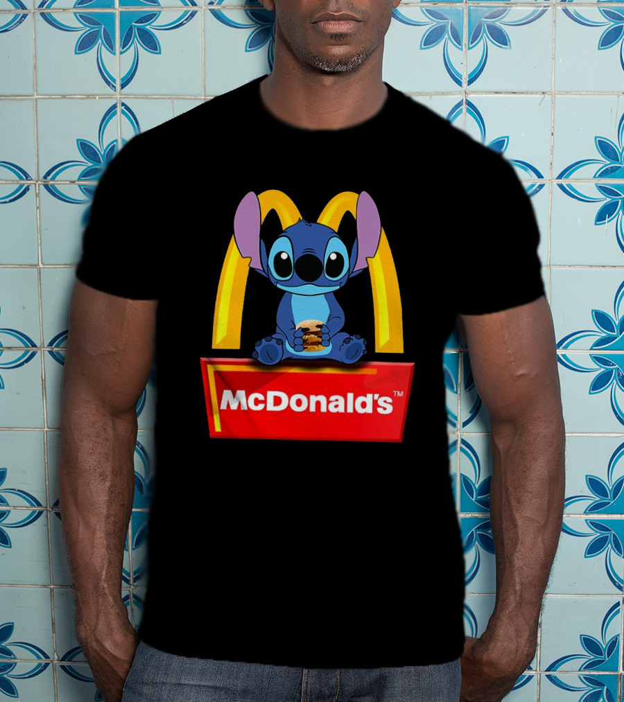 Baby Stitch Holding McDonald's Burger In Iconic T-Shirt