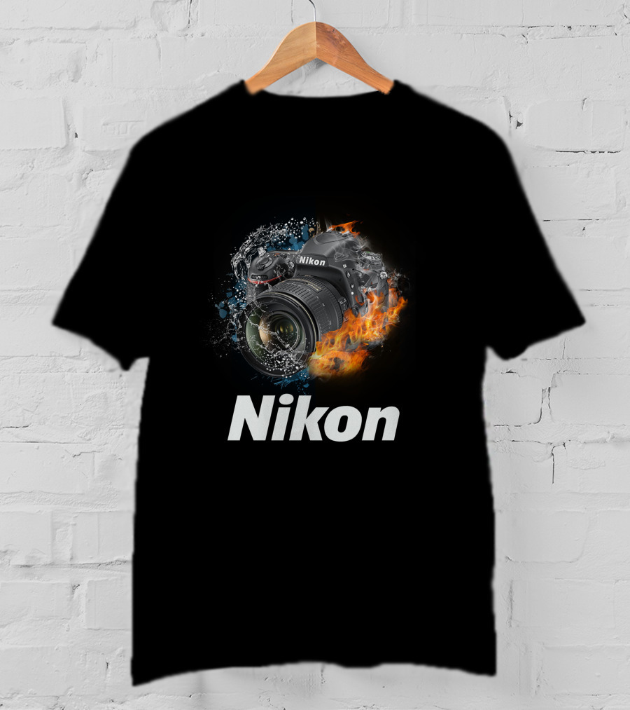 Nikon Camera Immersed In Water And Fire Elements T-Shirt