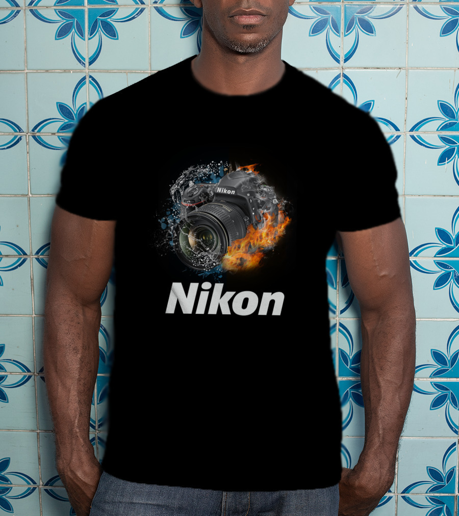 Nikon Camera Immersed In Water And Fire Elements T-Shirt