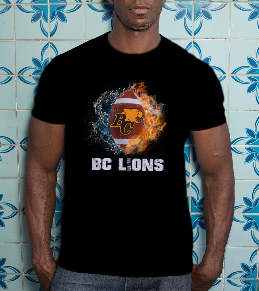 BC Lions Football Logo With Fire And Water Elements T-Shirt