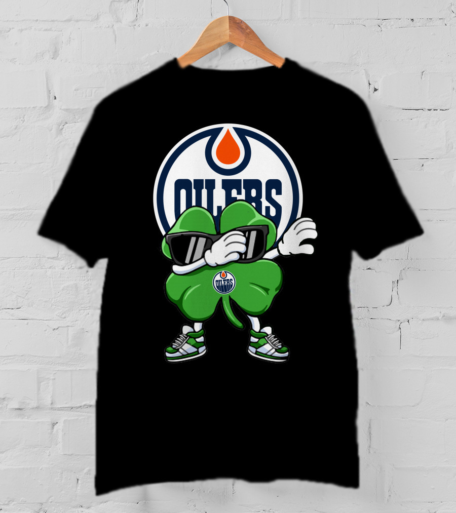 Edmonton Oilers Shamrock Character With Sunglasses And Sneakers T-Shirt