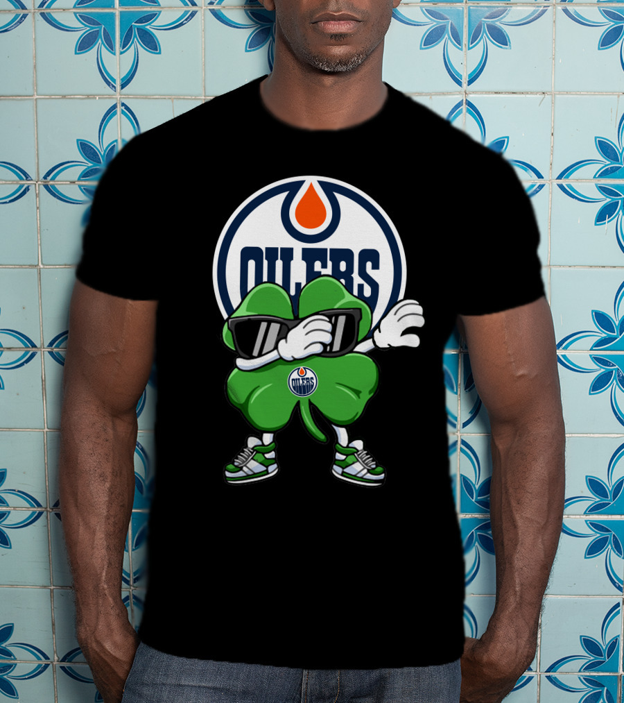 Edmonton Oilers Shamrock Character With Sunglasses And Sneakers T-Shirt