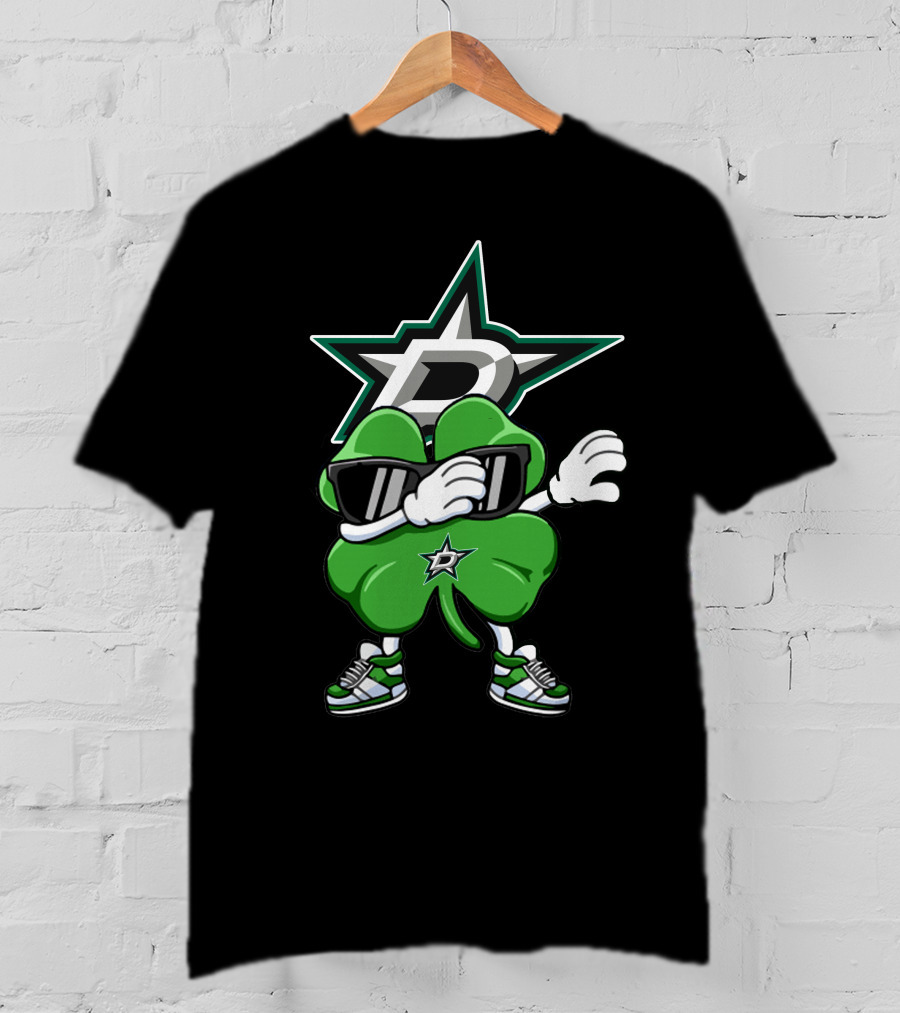 Dallas Stars Clover Dabbing Logo With Sneakers T-Shirt