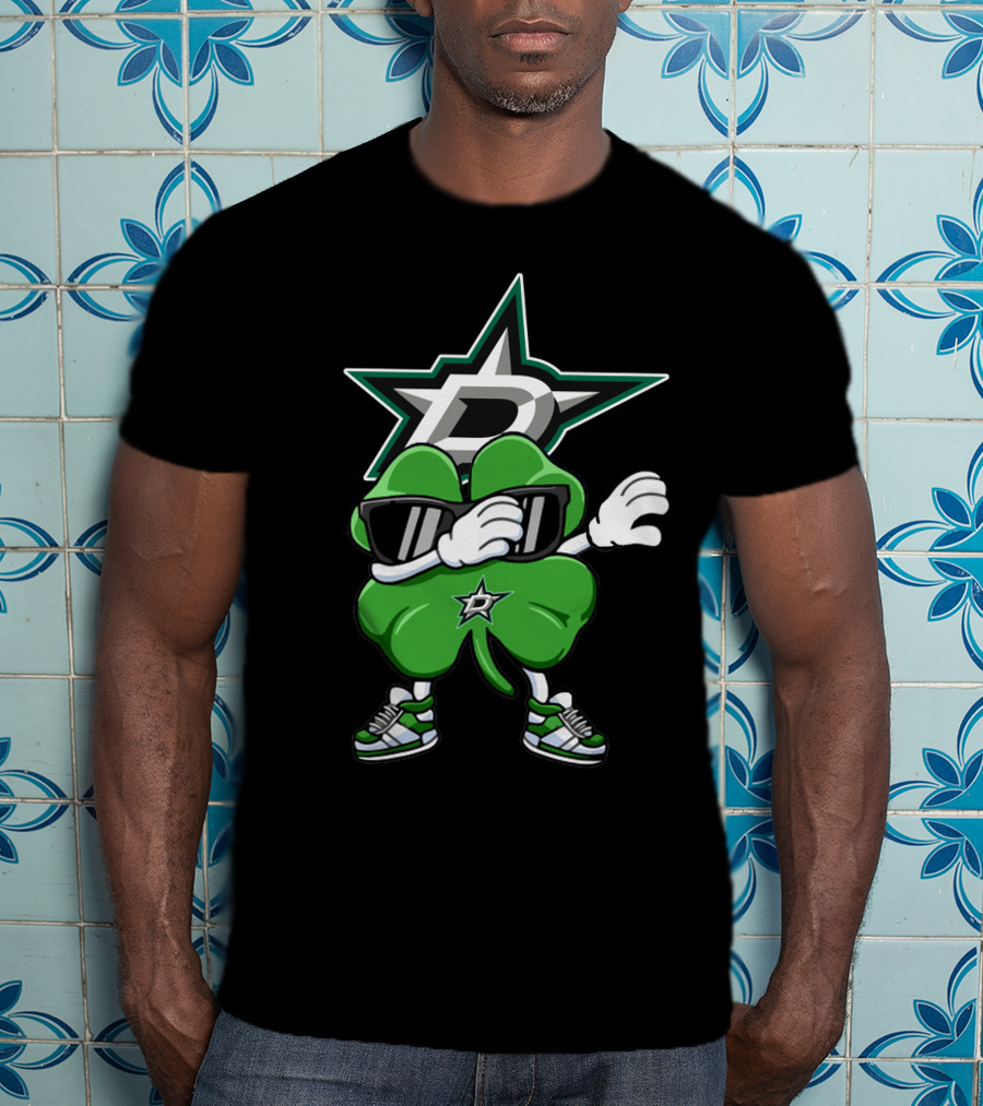 Dallas Stars Clover Dabbing Logo With Sneakers T-Shirt