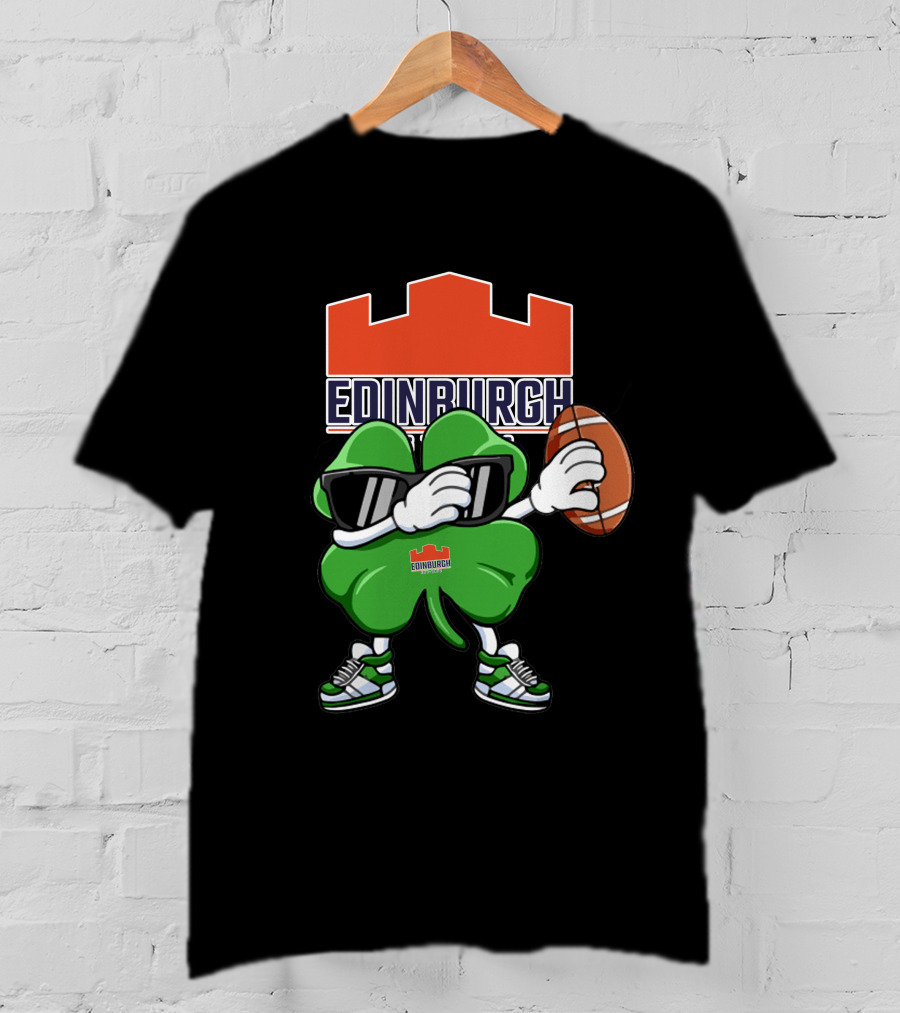 Edinburgh Rugby Clover Holding Rugby Ball With Sunglasses And Sneakers T-Shirt
