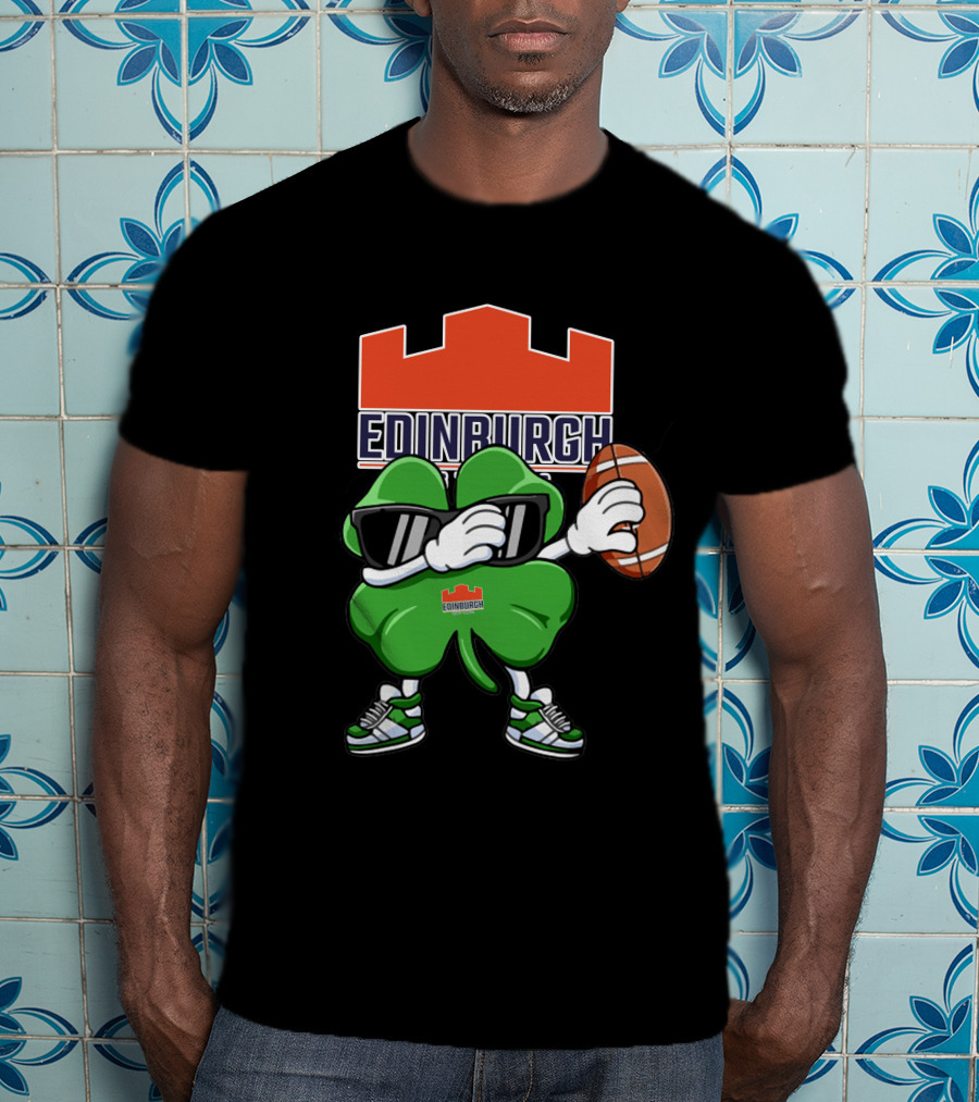 Edinburgh Rugby Clover Holding Rugby Ball With Sunglasses And Sneakers T-Shirt