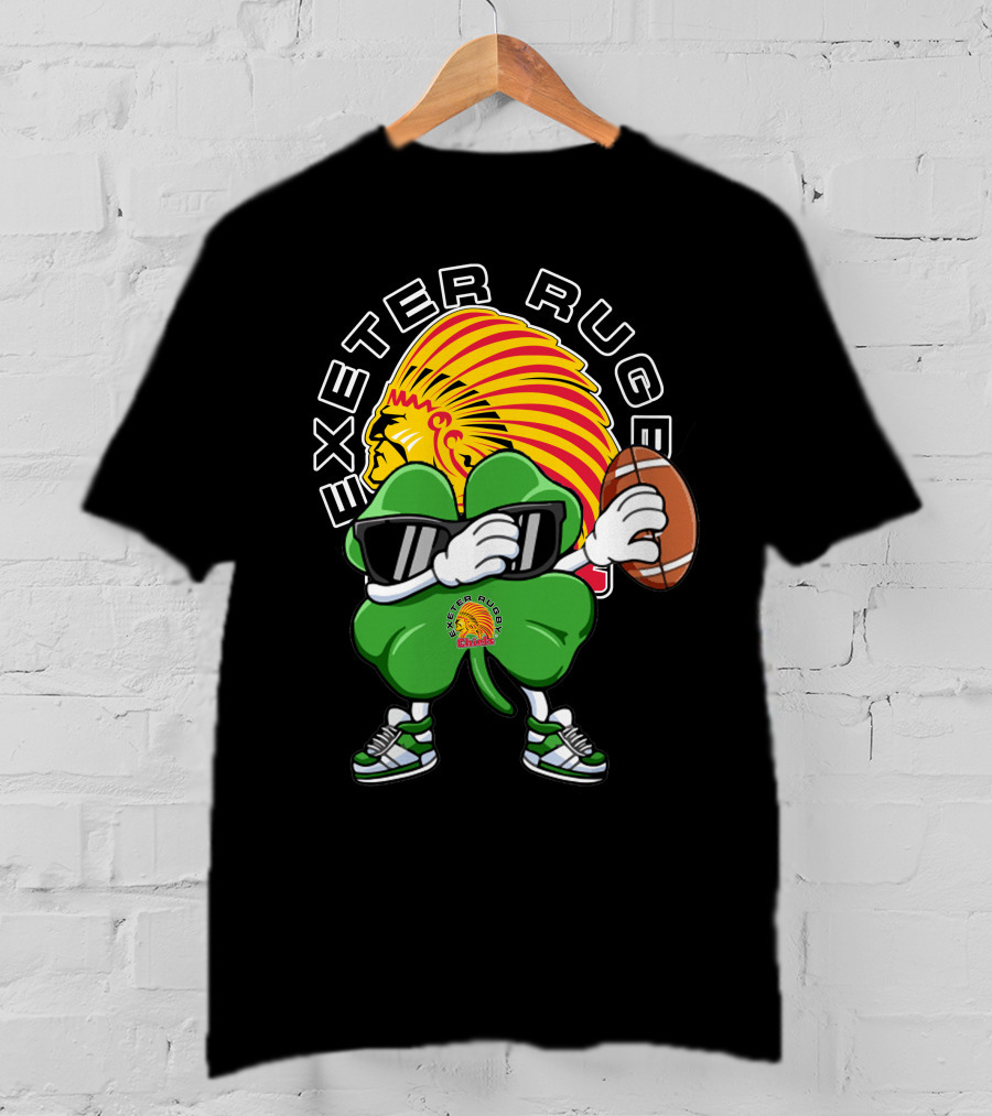 Exeter Rugger Chiefs Shamrock With Sunglasses And Rugby Ball T-Shirt