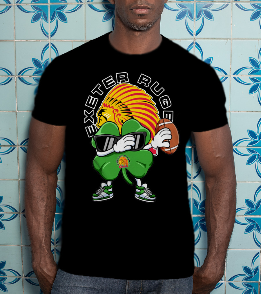 Exeter Rugger Chiefs Shamrock With Sunglasses And Rugby Ball T-Shirt