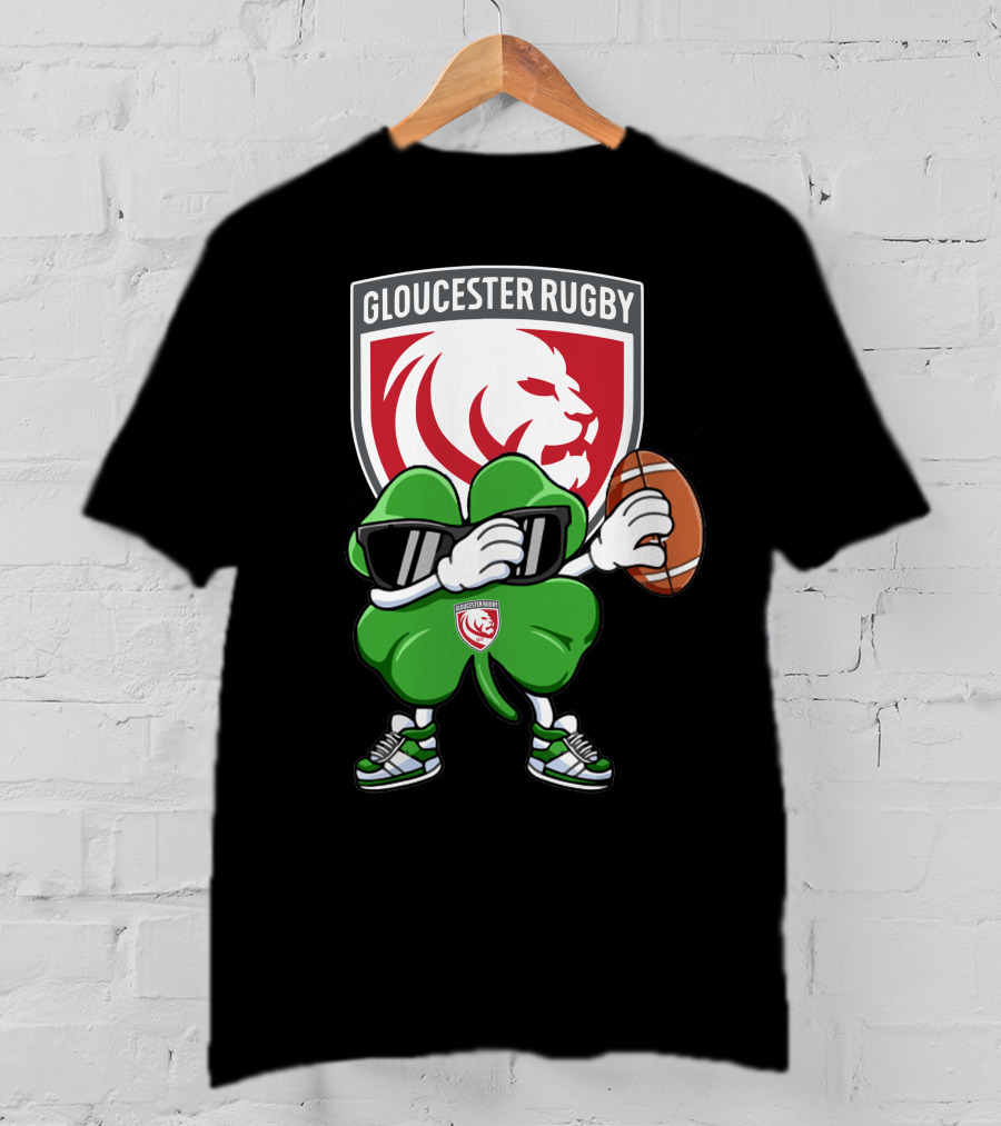 Gloucester Rugby Shamrock Lion Logo With Rugby Ball T-Shirt