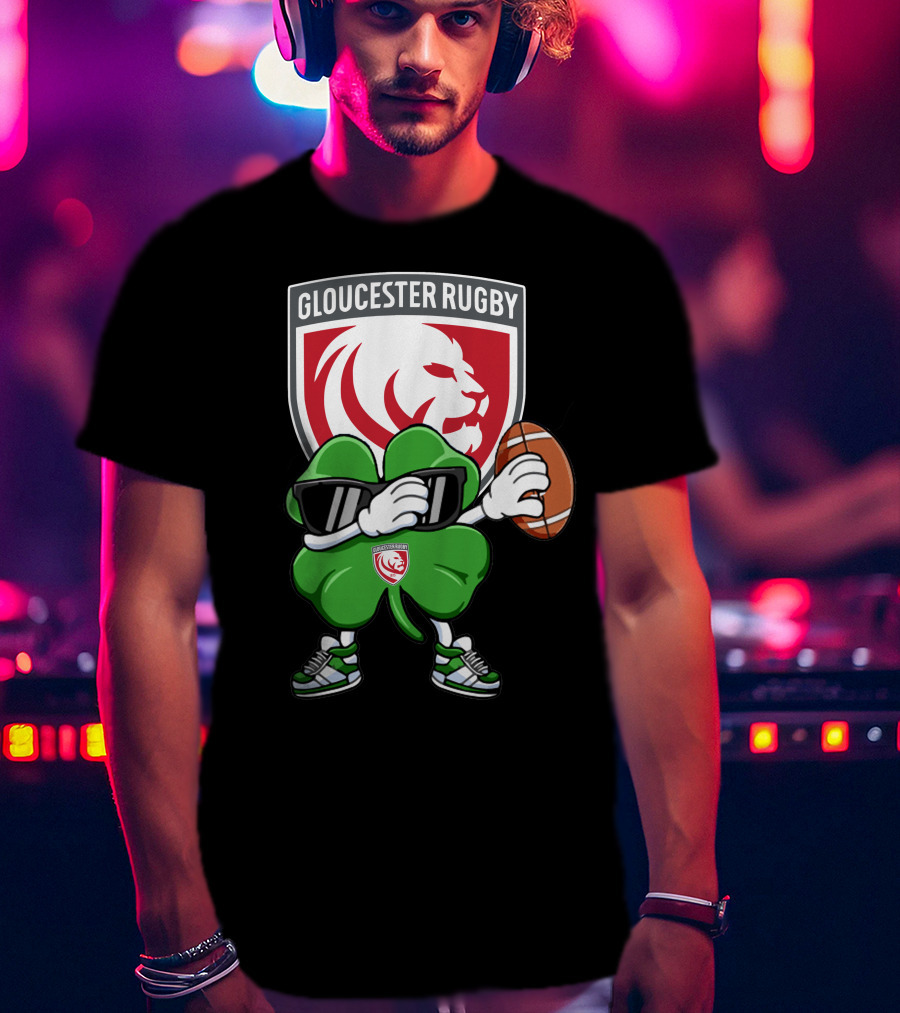 Gloucester Rugby Shamrock Lion Logo With Rugby Ball T-Shirt
