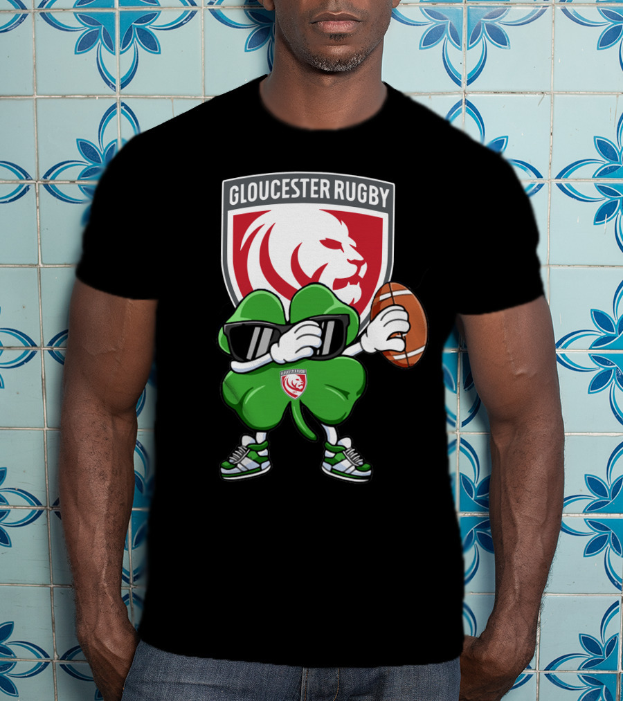 Gloucester Rugby Shamrock Lion Logo With Rugby Ball T-Shirt