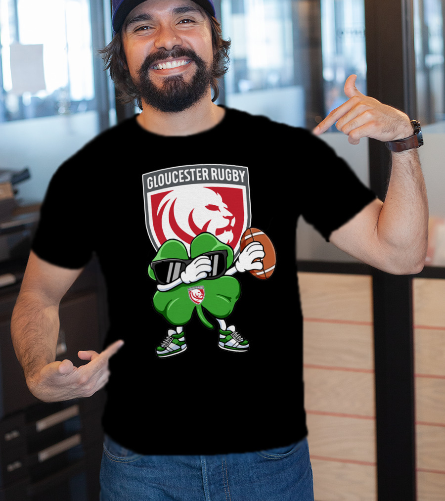 Gloucester Rugby Shamrock Lion Logo With Rugby Ball T-Shirt