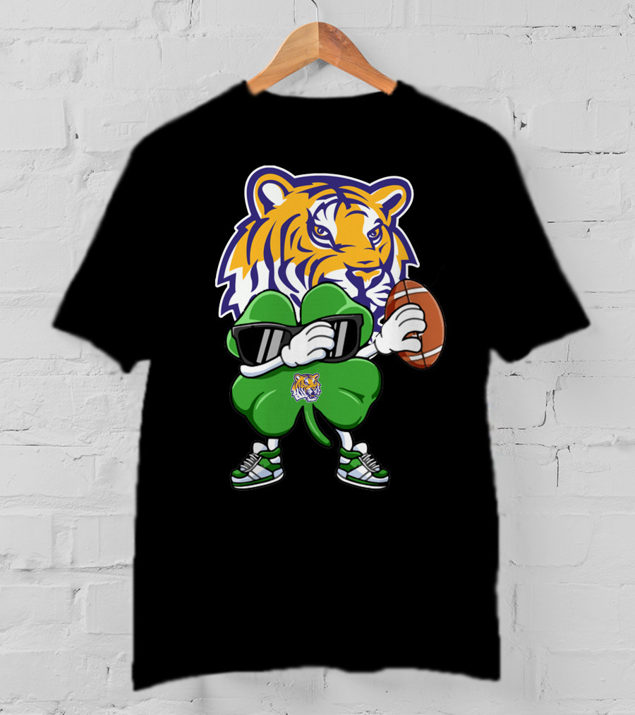 LSU Football Tiger And Shamrock With Football T-Shirt