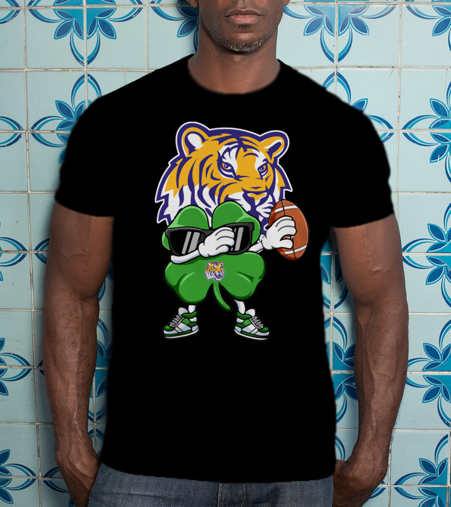 LSU Football Tiger And Shamrock With Football T-Shirt