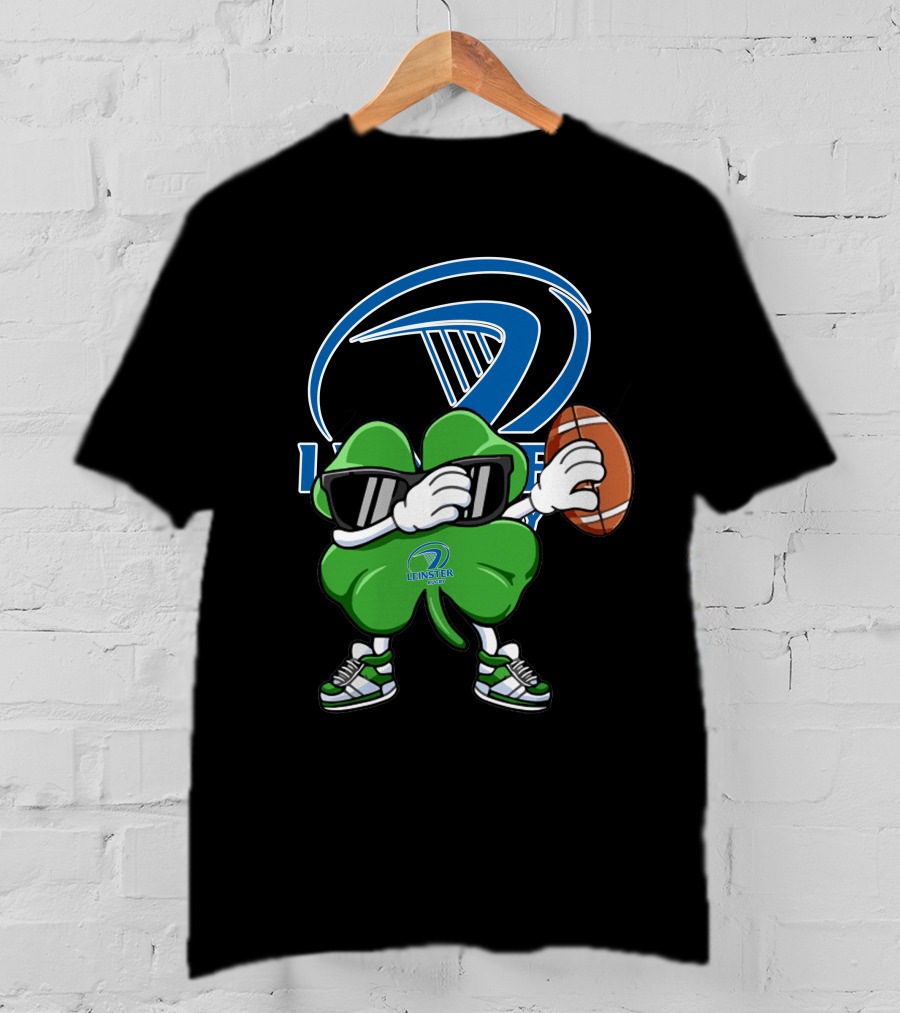 Leinster Rugby Shamrock Mascot Holding Rugby Ball T-Shirt