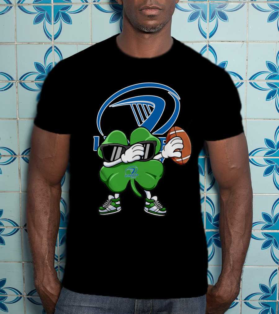 Leinster Rugby Shamrock Mascot Holding Rugby Ball T-Shirt