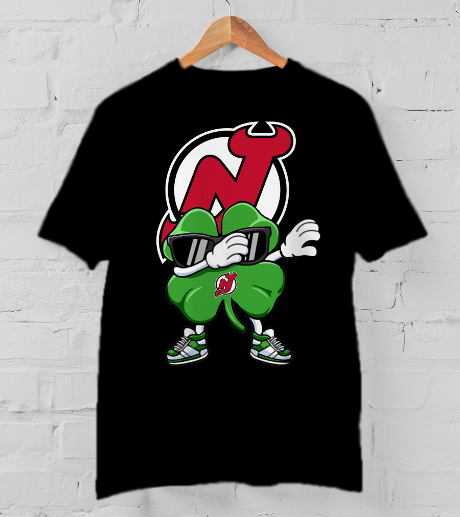 New Jersey Devils Shamrock Mascot Dab With Sunglasses And Sneakers T-Shirt