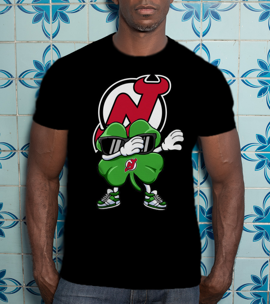 New Jersey Devils Shamrock Mascot Dab With Sunglasses And Sneakers T-Shirt