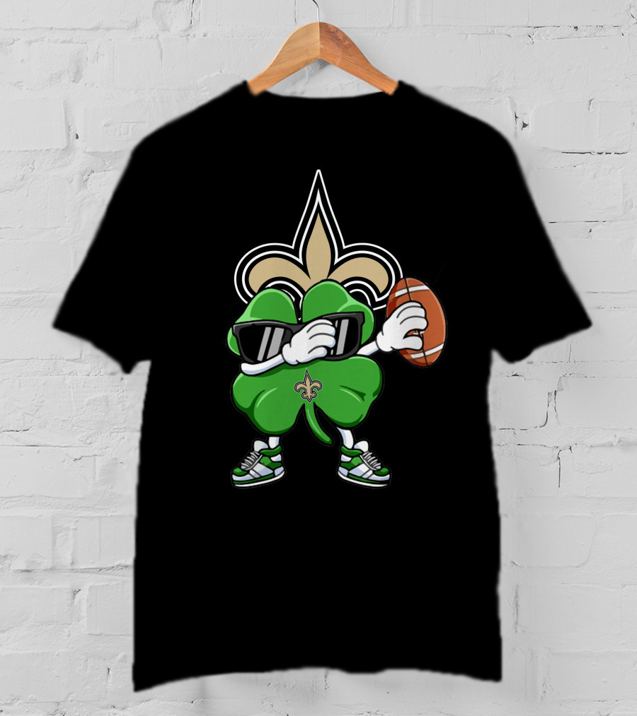 New Orleans Saints Shamrock Football Dab Fleur-de-lis T-Shirt