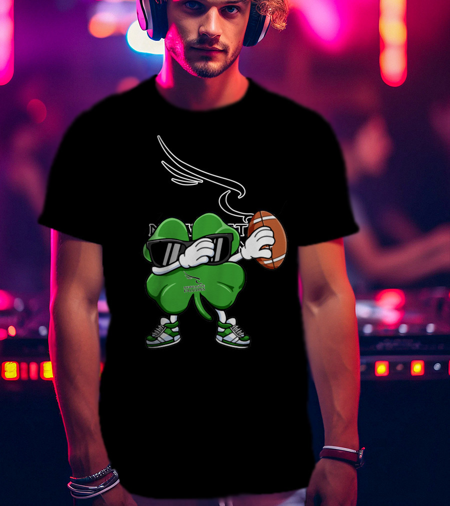 Newcastle Falcons Four Leaf Clover Character Holding Football T-Shirt