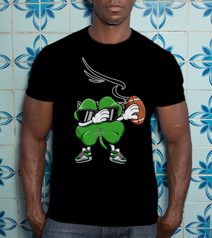 Newcastle Falcons Four Leaf Clover Character Holding Football T-Shirt