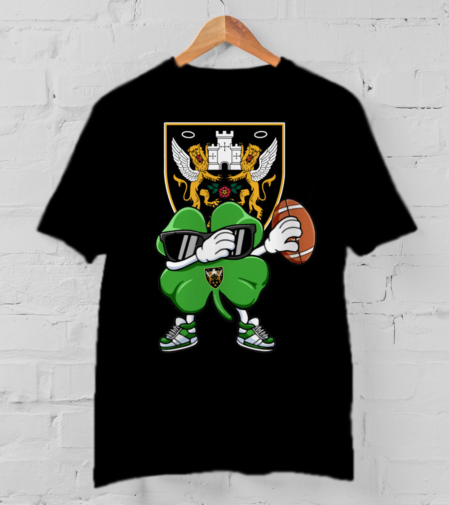 Northampton Saints Crest With Stylized Shamrock And Rugby Ball T-Shirt