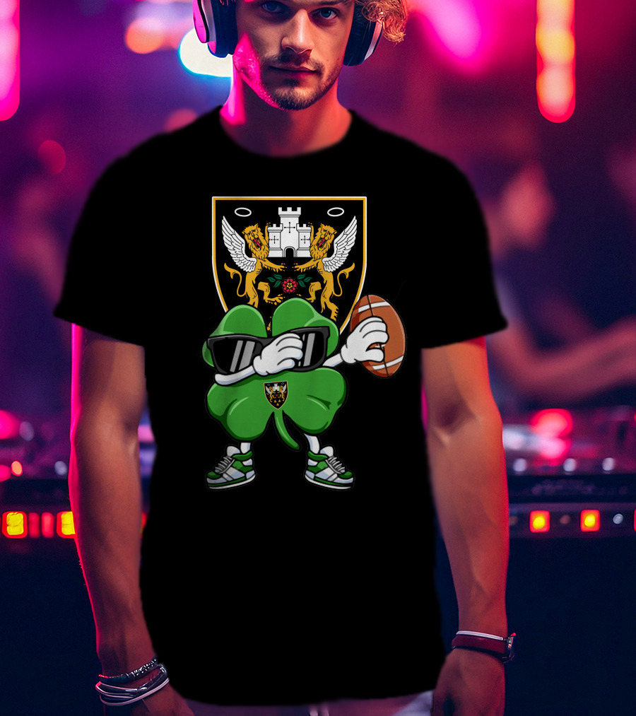 Northampton Saints Crest With Stylized Shamrock And Rugby Ball T-Shirt